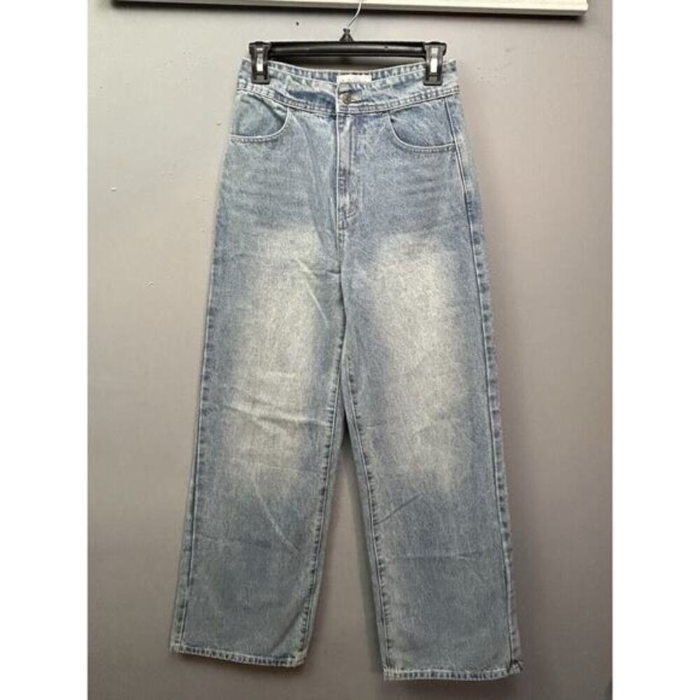 By Together wide leg hi rise jeans Womens Small Light Wash Distressed Blue Baggy